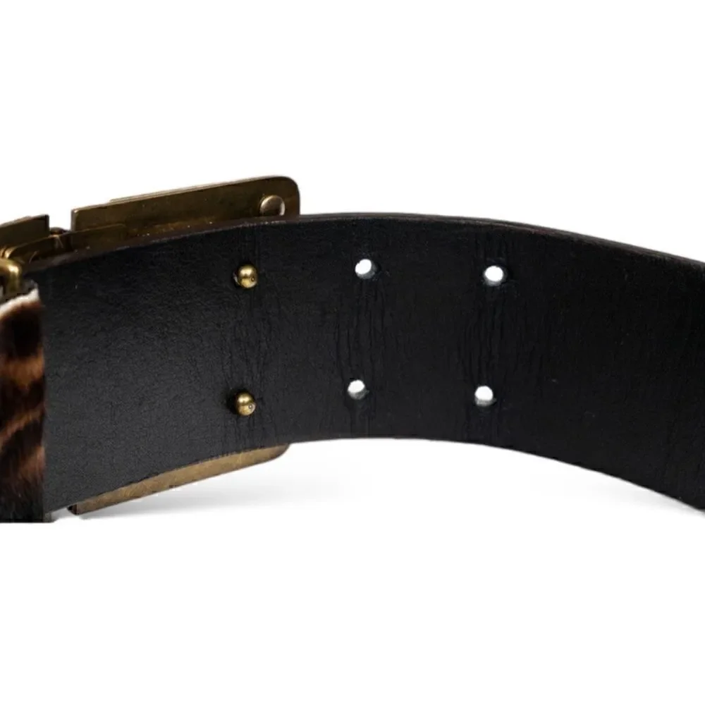 LANVIN Calf Hair Waist Belt with Antique Gold and Crystal Buckle |Size: Small|